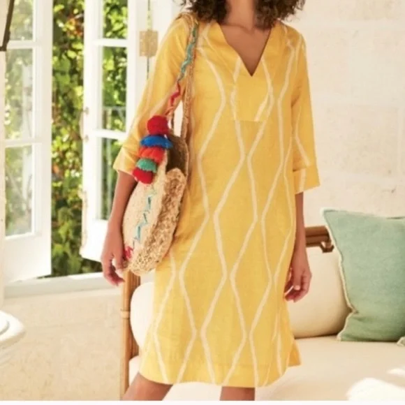 vikolino linen dress 100% Linen V-neck Bell Pocket Midi Dress EVELINA – LINTICO main image 1